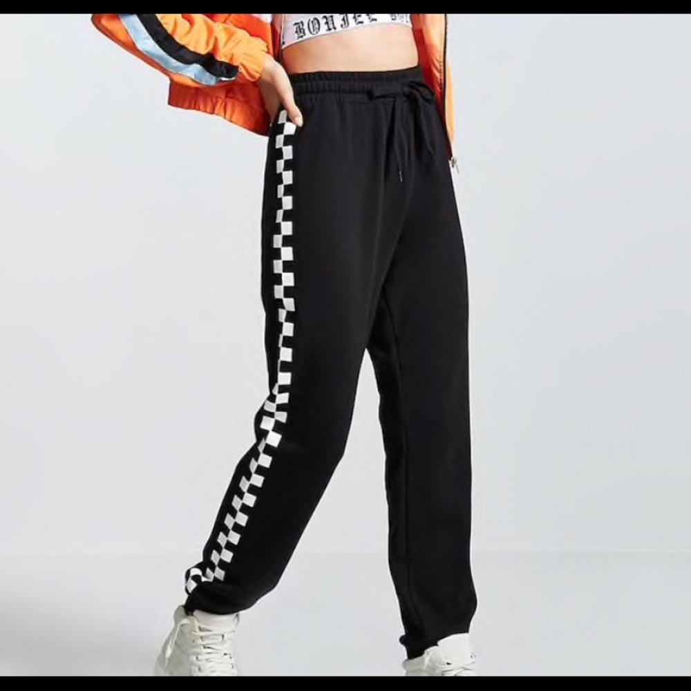 FOREVER 21: checkered drawstring fleece jogger